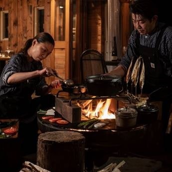 札幌中心部から車で30分程にある住所非公開のアウトドアレストラン「ｍountainman」森ノＤＩＮＮＥＲ　”薪火とグリル“