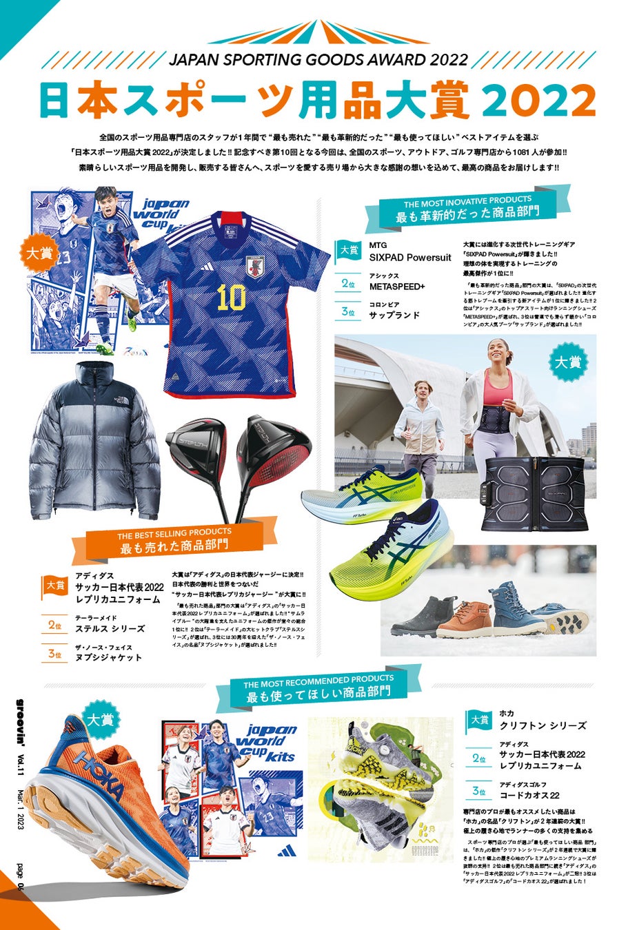 全国のスポーツ専門店のスタッフが選ぶ「日本スポーツ用品大賞2022」が決定しました。～「最も売れた商品」「最も革新的だった商品」「最も使ってほしい商品」「10周年ベストアイテム」が決定！！～