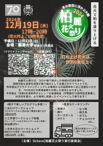 地域の心を一つにしたい。大学生が贈る冬の花火大会 ～柏市制70周年記念事業～「第2回柏麗花火祭り」