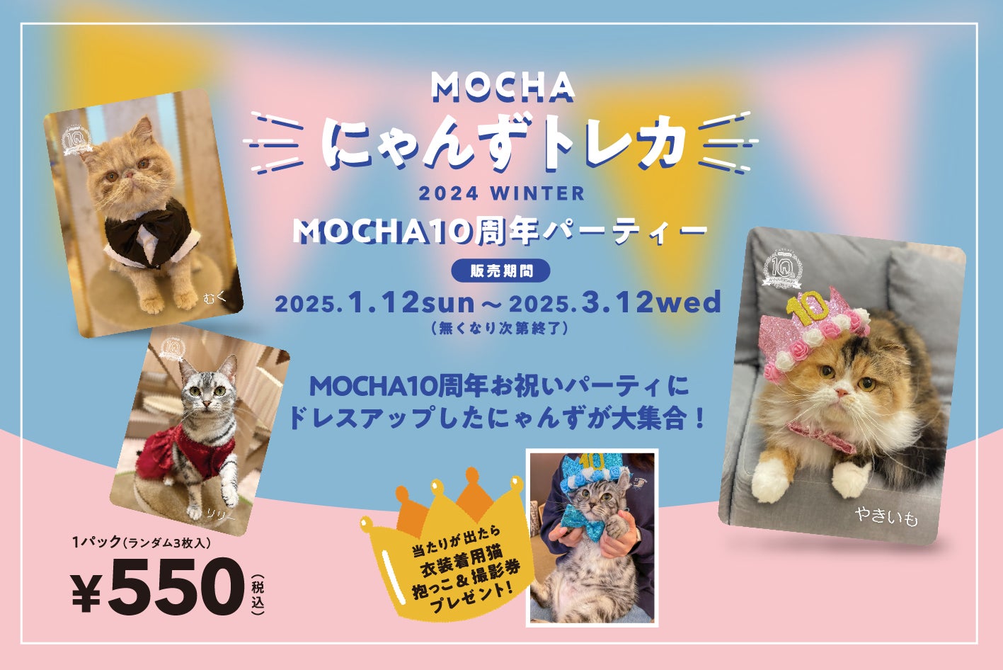 猫カフェMOCHA10周年記念！ドレスアップしたにゃんずが勢揃いの冬限定トレカが新登場！「MOCHAにゃんずトレカ〜 2024 Winter 〜MOCHA10周年パーティー」