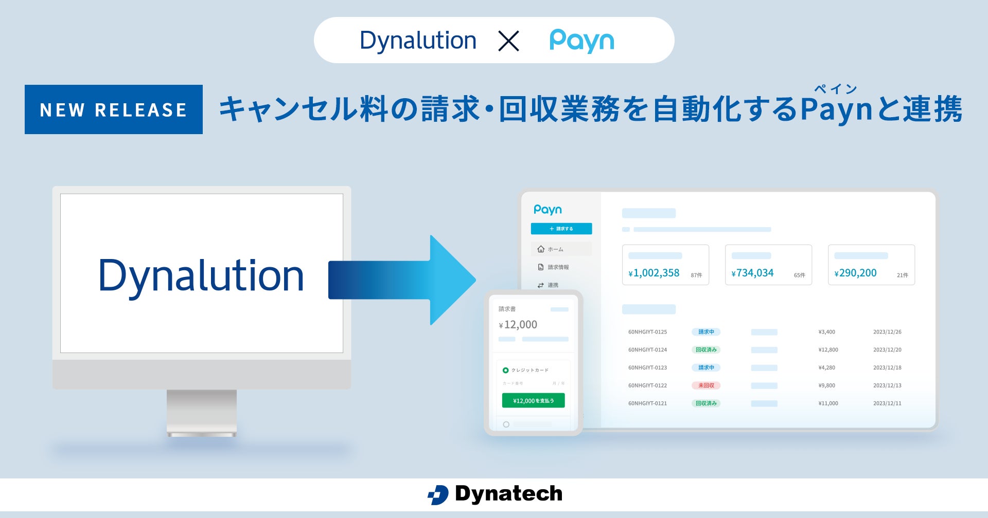 【キャンセル料の手間を削減】ダイナテック、「Dynalution」にてキャンセル料の請求・回収業務をデジタル化する 「Payn」と連携