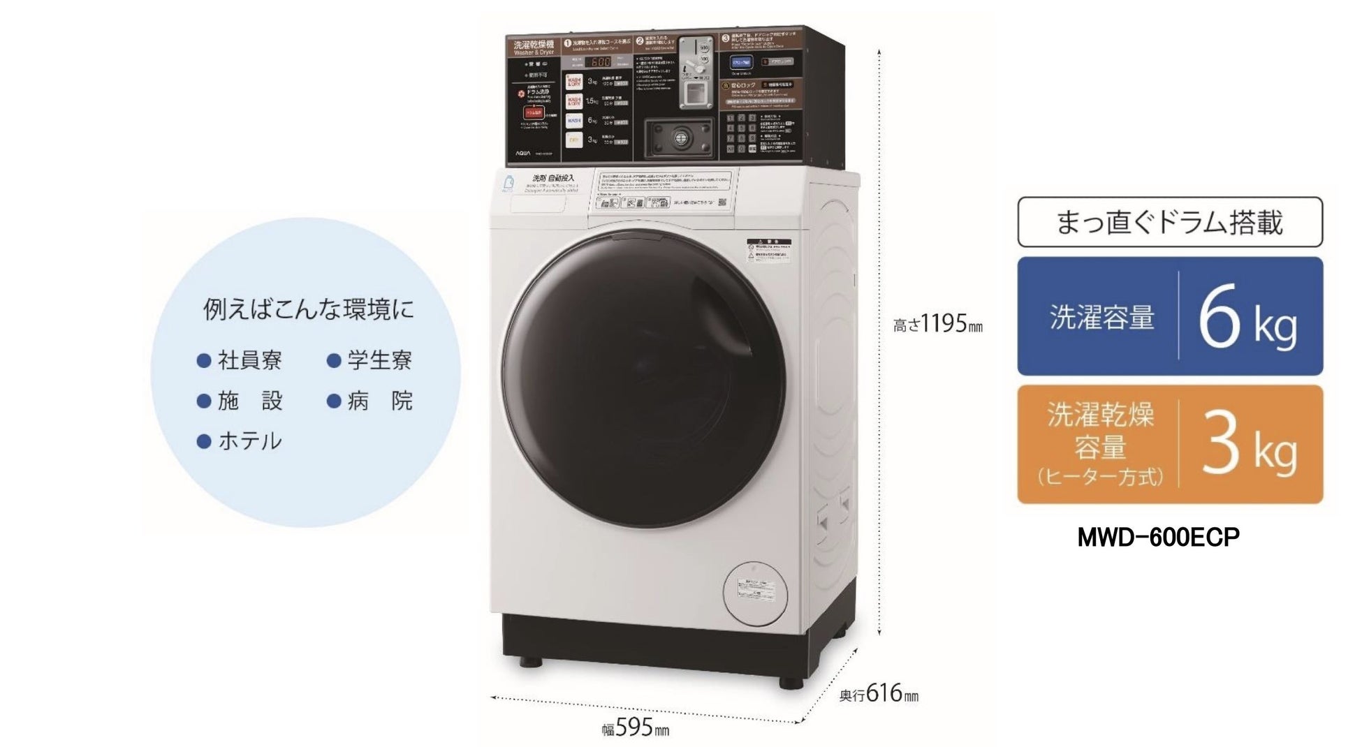 メンテナンス性に優れたコンパクト設計で、施設のランドリールームに最適！AQUA コイン式全自動洗濯乾燥機を新発売