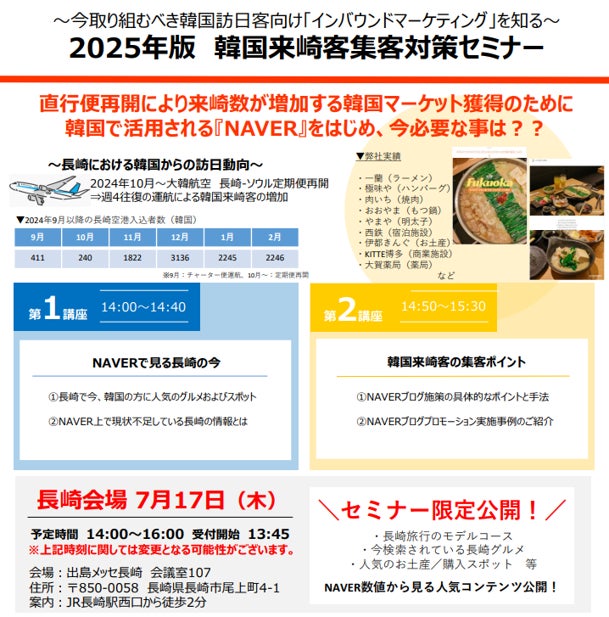 【7/17（木）開催】～今取り組むべきインバウンドマーケティングを知る～2025年版　韓国来崎客集客対策セミナー