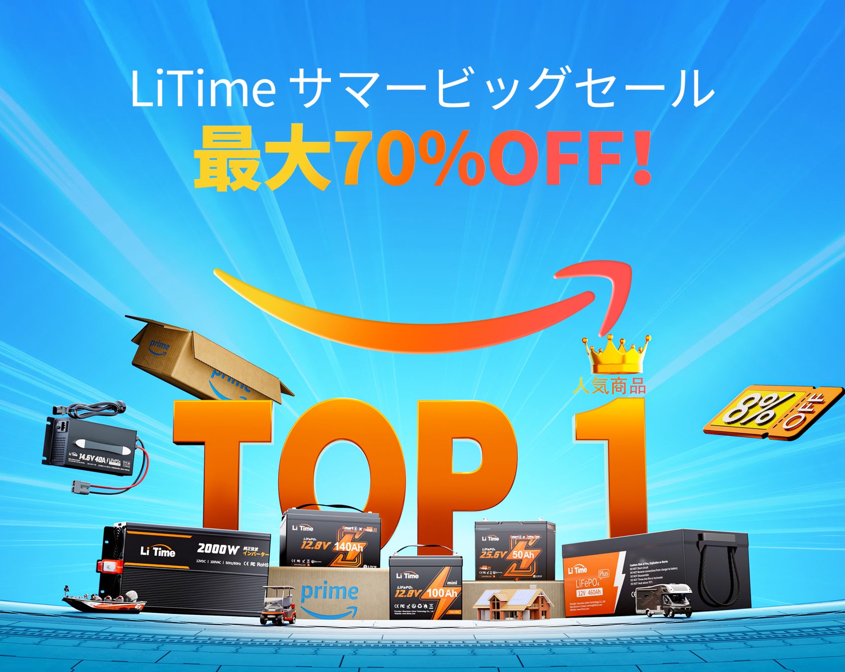 【最大70％OFF！】LiTime公式サイトのサマービッグセール開催｜大容量LiFePO4バッテリーがお得に【車中泊・防災に】