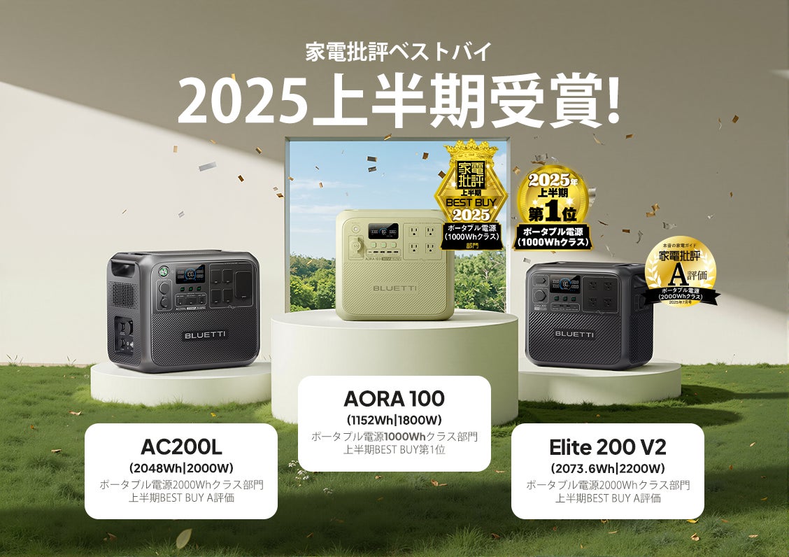 BLUETTI(ブルーティ)製品が『家電批評』上半期ランキングを席巻！日本限定モデル「AORA 100」が上半期ベストバイ第1位を獲得