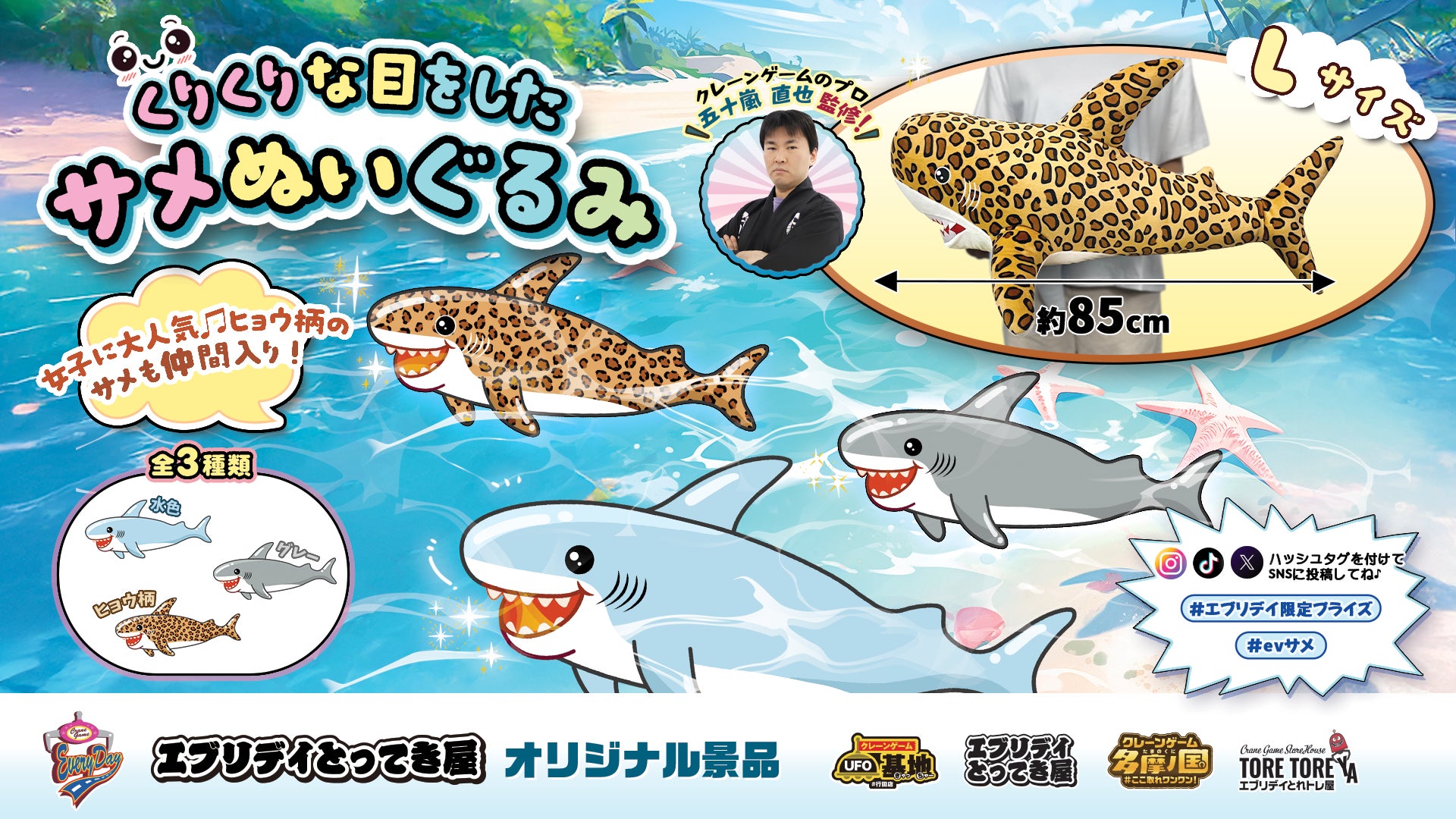 全長85cmのビッグサイズ！新オリジナル景品「くりくりな目をしたサメぬいぐるみ」エブリデイ限定で登場！