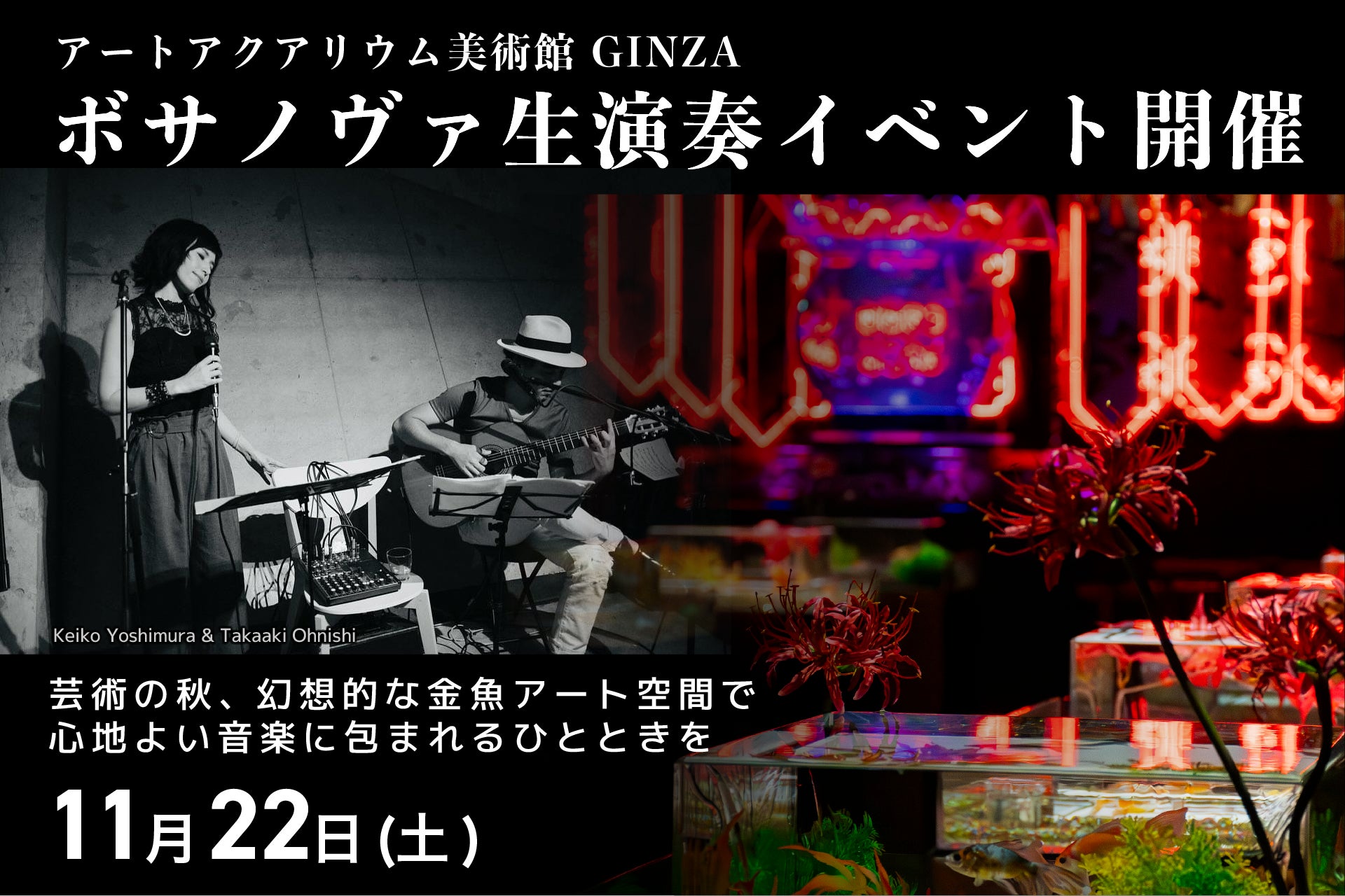 アートアクアリウム美術館 GINZAにて、ボサノヴァ生演奏イベント開催〜芸術の秋、幻想的な金魚アート空間で心地よい音楽に包まれるひとときを〜
