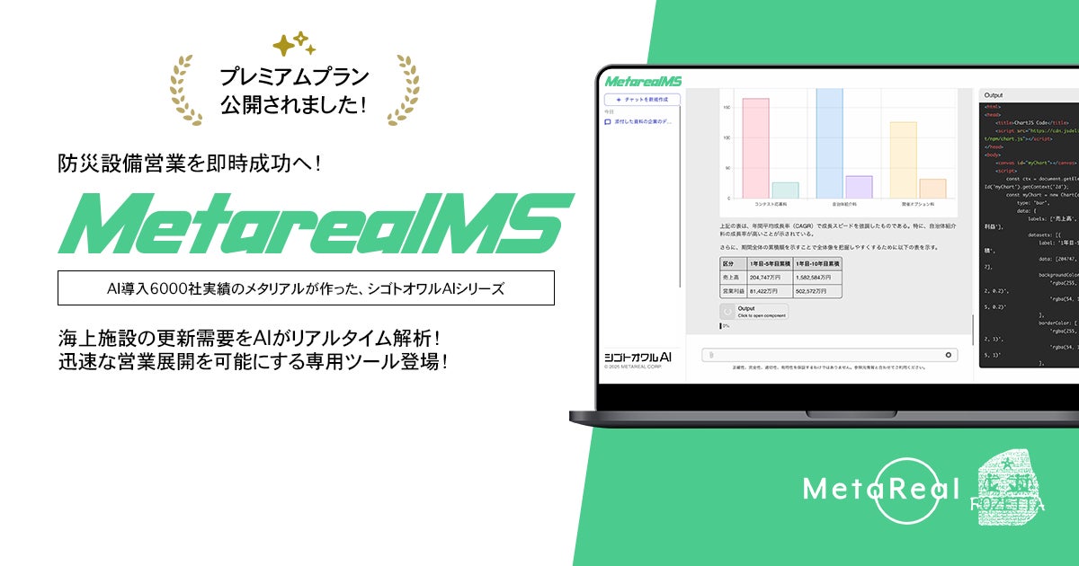 海上施設の防災設備更新ニーズ分析AIエージェント「Metareal マリンセイフティ(Metareal MS)」プレミアムプラン11/12提供開始