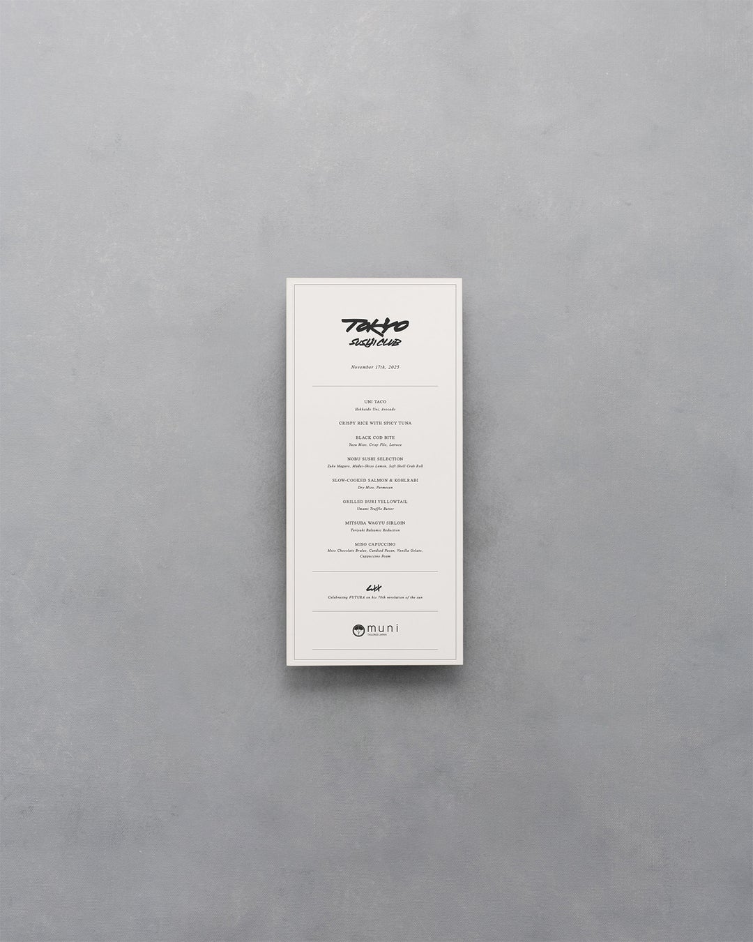 「muni｜TAILORED JAPAN」SUSHI CLUBとコラボレーションFutura 70th Anniversaryを記念したVIP Dinnerをサポート