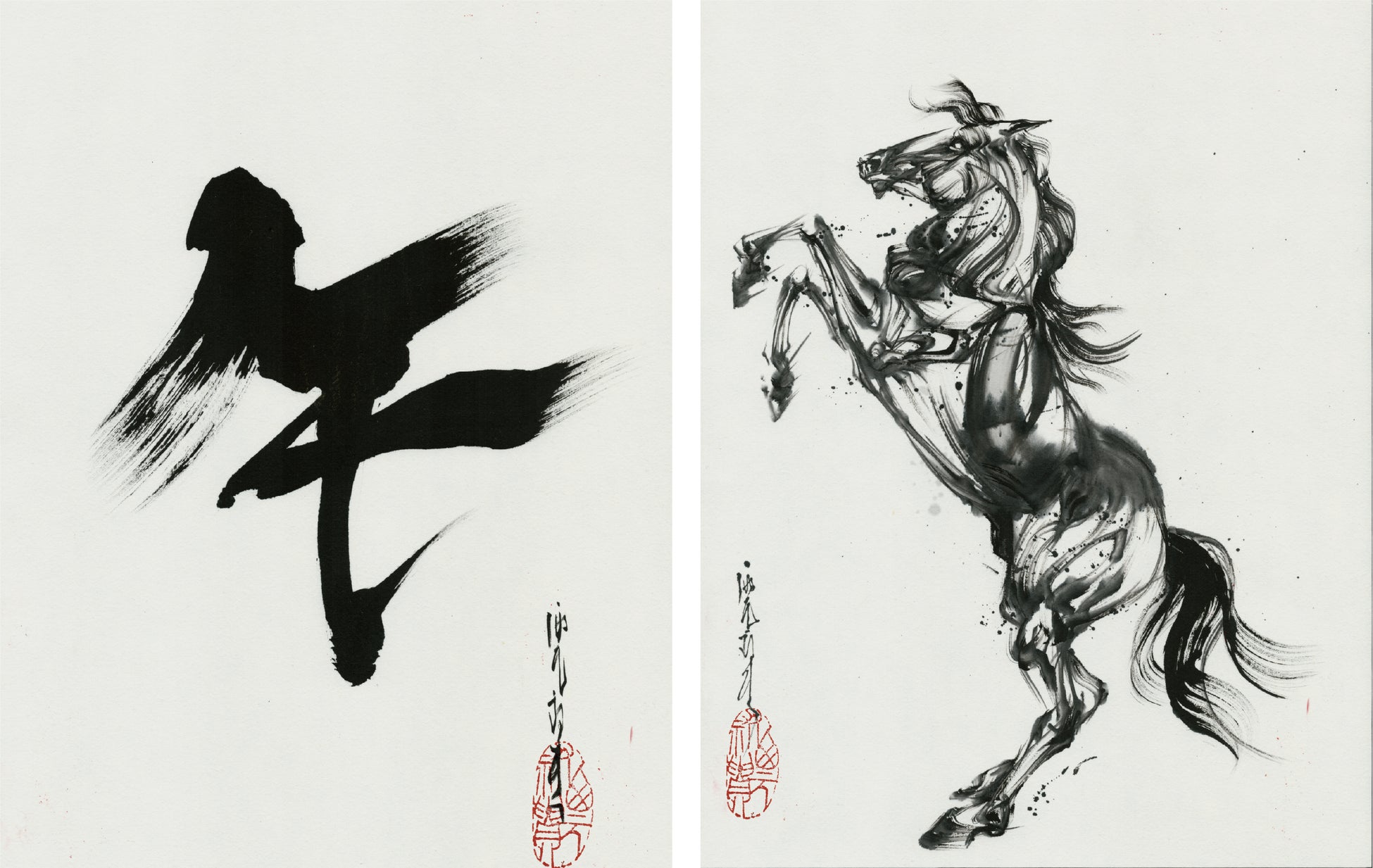 豊川稲荷 本殿前！墨絵と共に新年を迎える！　奉納縁起「午」開催！墨絵師 西元祐貴氏 干支「午」をライブペインティング披露