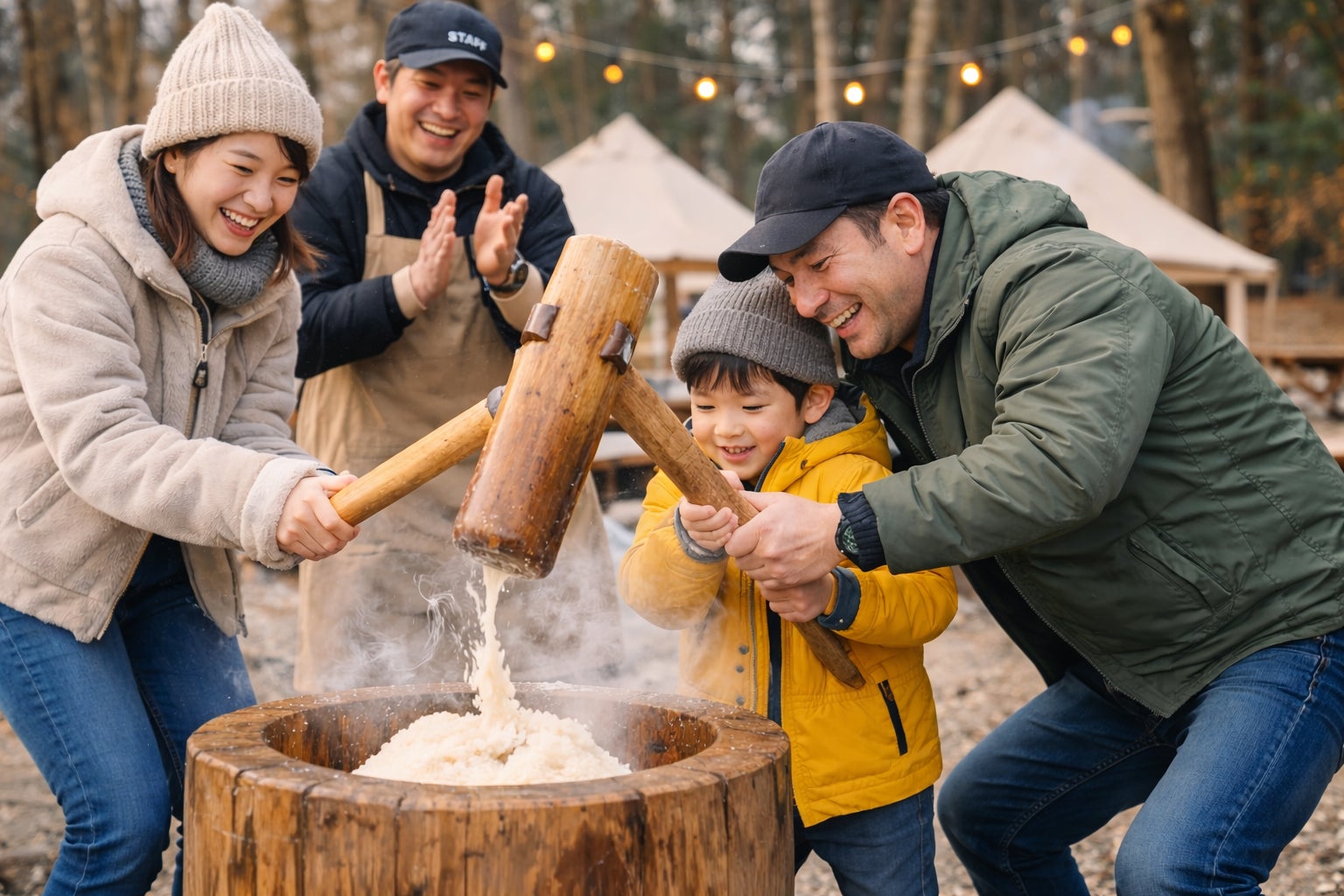 【愛知県一宮市】グランピング施設が仕掛ける冬の和体験！1月の土曜限定、宿泊・BBQ利用者無料の餅つき体験〜ウッドデザインパークいちのみや-紡-〜