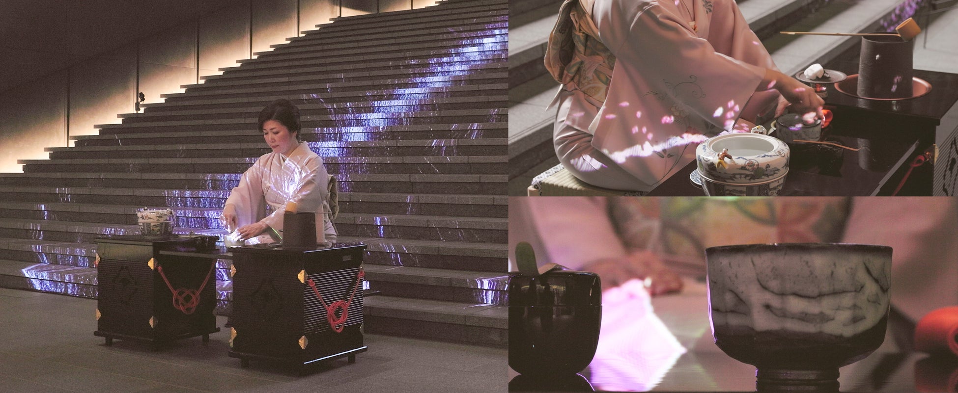 京都駅前“千年ホテル”の7周年を祝う開業日記念イベント 吹き抜けの大階段にて野点のふるまい