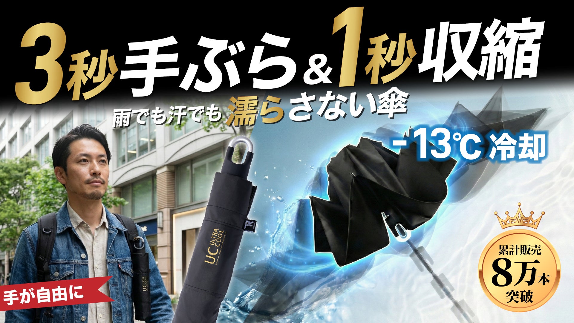【雨でも汗でも濡らさない】1秒収縮×-13℃冷却×逆折り式『魔法の冷却逆折り傘』がMakuakeにて先行販売開始