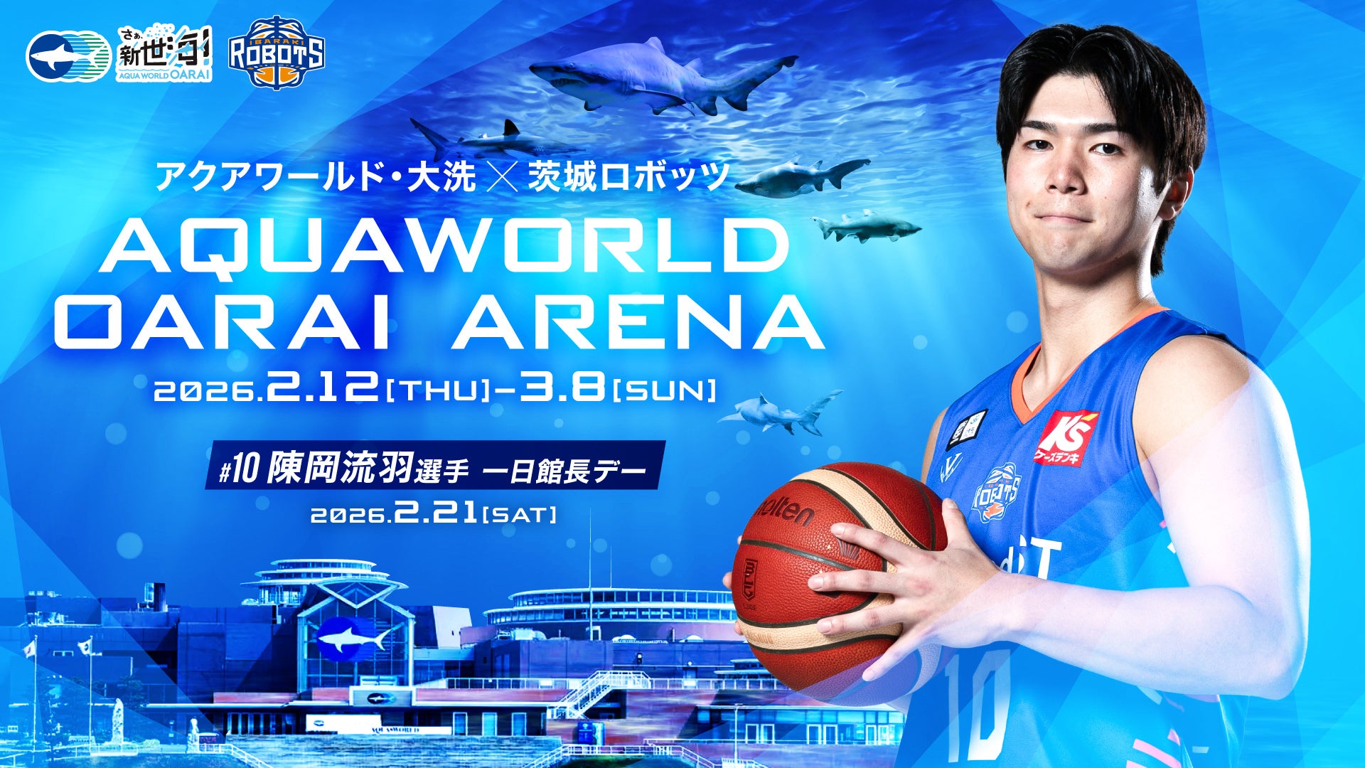 背番号１０・陳岡 流羽選手が、アクアワールド・大洗一日館長就任！茨城ロボッツとのコラボ「AQUAWORLD OARAI ARENA」開催！
