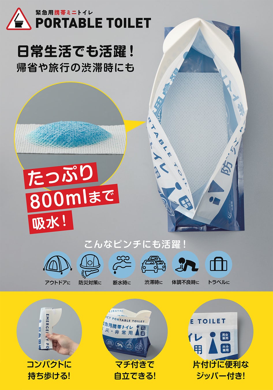 ガバッと広げて置くだけ！吸水ポリマーシート付「COGIT防災　緊急用携帯ミニトイレ 3個組」を1月30日より発売