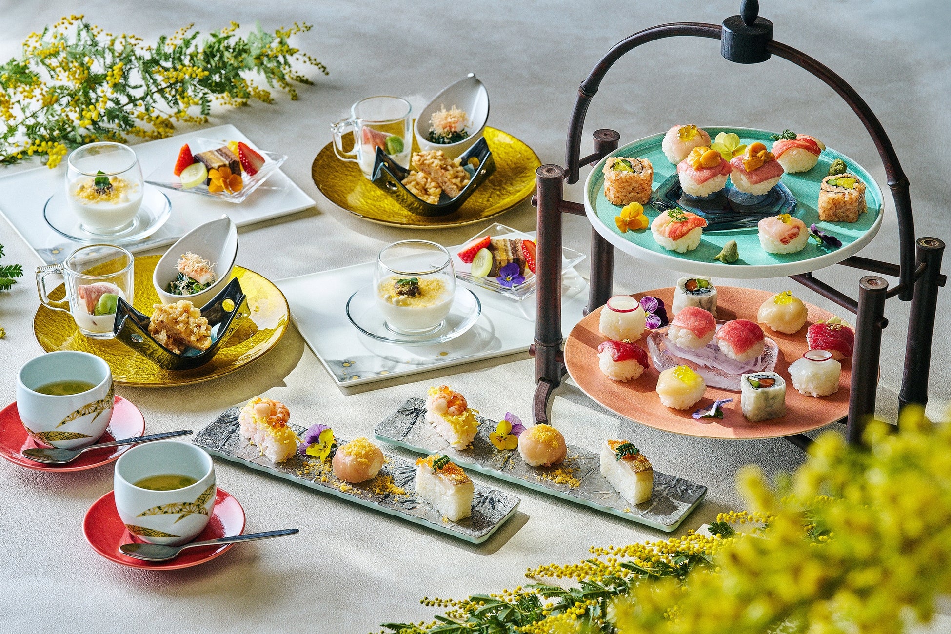 可憐で美しいミモザをテーマにした寿司スタイルのアフタヌーンティーJapanese Afternoon Tea～華凛～を販売 ザ・プリンスギャラリー 東京紀尾井町