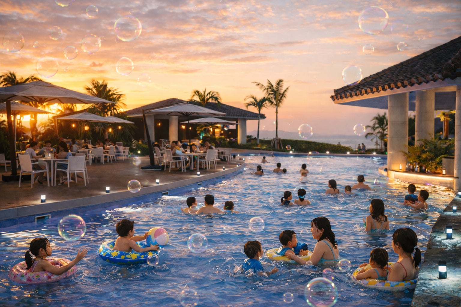 【オリエンタルホテル 沖縄リゾート＆スパ】ガーデンプールをしゃぼん玉で彩る「やんばるdeしゃぼんナイト」を開催