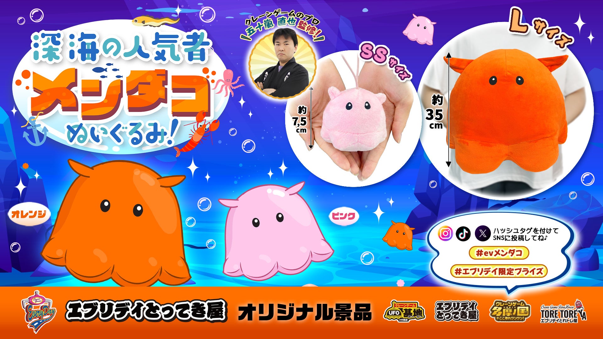深海の人気者がクレーンゲームに！ふかふかで大きな「メンダコぬいぐるみ」がエブリデイ限定景品として登場