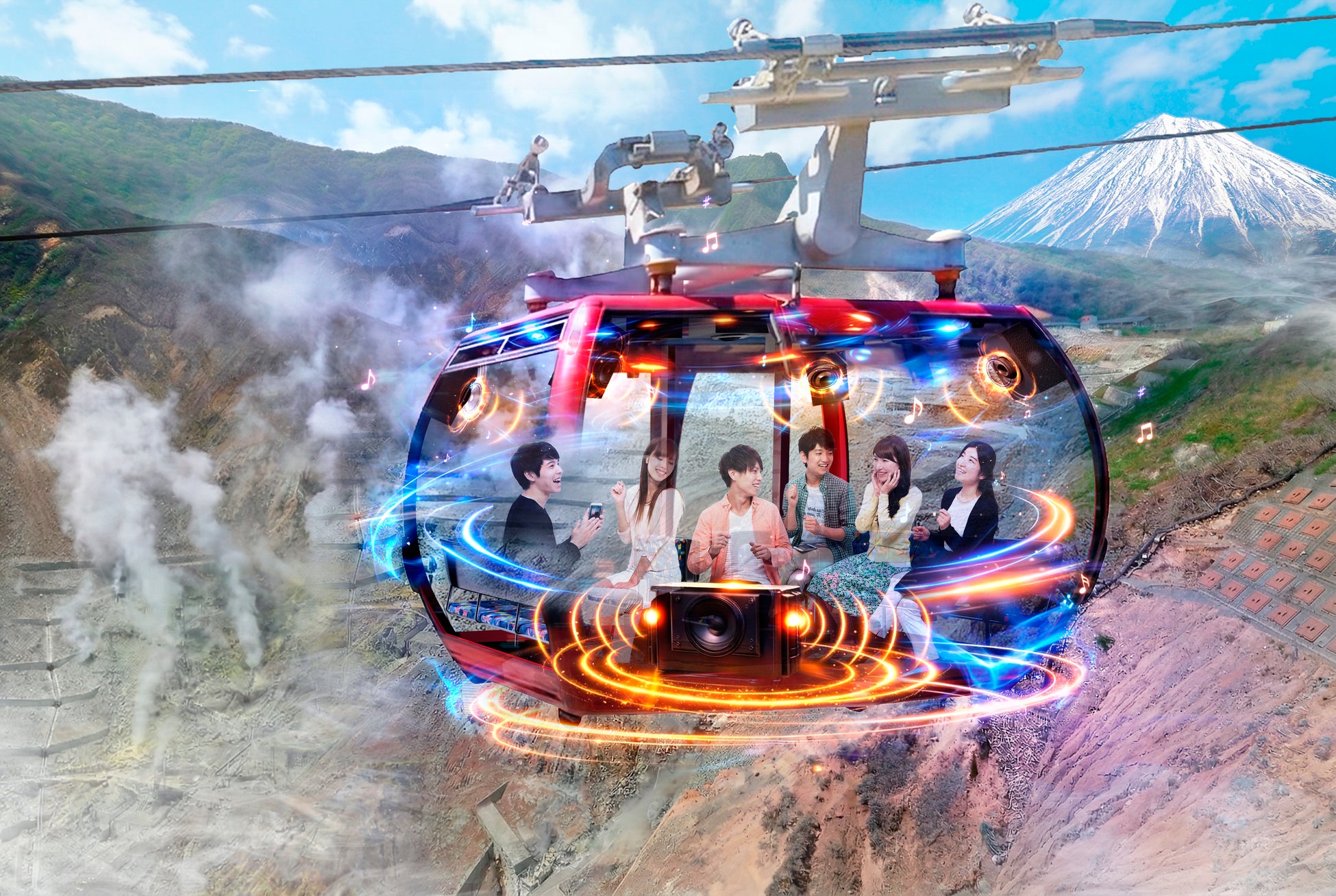 箱根ロープウェイに世界初の立体音響ゴンドラ「音箱（OTOBACO）」が箱根の空に運行開始