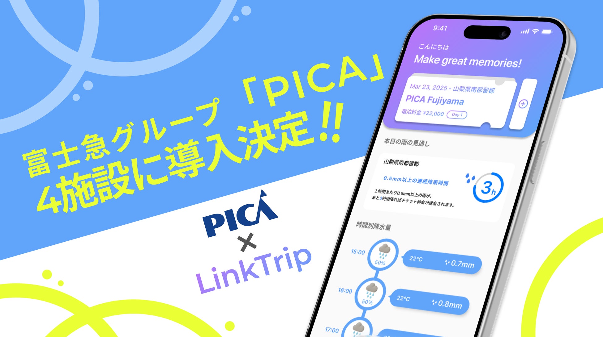 キャンプ場業界で日本初！※　晴れでも雨でもPICAならHAPPY！雨天時に宿泊料金を最大で100％キャッシュバックする実証トライアル「PICA 雨ふりHAPPY保証」販売開始