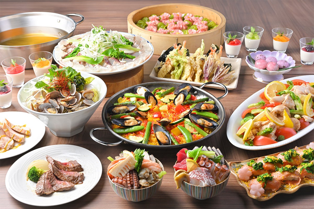 神戸元気サーモンのあぶり寿司 、瀬戸内産鯛のしゃぶしゃぶなど、旬の地元食材を使用した豪華バイキングが2,800円 ※～食べ放題！