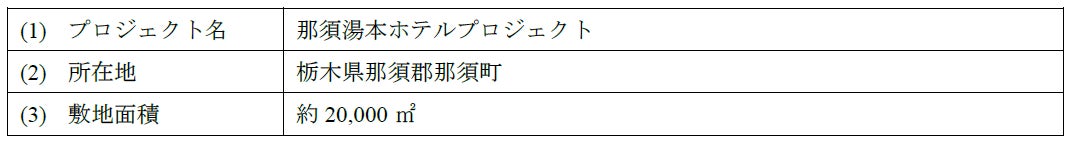 【栃木県那須郡】ホテル開発用地の取得に関するお知らせ