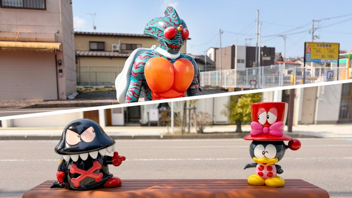 石巻マンガロードに新たなベンチアート2基が登場！「仮面ライダーアマゾン」など石ノ森キャラクターと触れ合えるまちなか空間が拡充【宮城県石巻市】