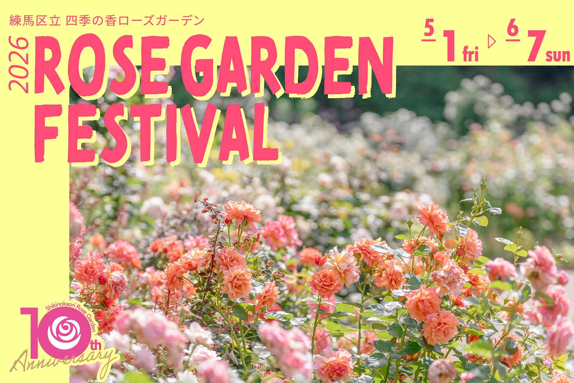 333品種・573株のバラが華やかに春の園内を彩る開園10周年を迎える練馬区立 四季の香ローズガーデン「2026ローズガーデンフェスティバル」開催