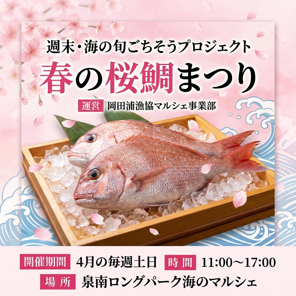 【2026年4月始動】泉南ロングパーク「海のマルシェ」が大進化！岡田浦漁港直送の絶品・桜鯛を五感で味わう「春の泉南桜鯛まつり」＆本格「地引網体験×海鮮バーベキュー」同時スタート