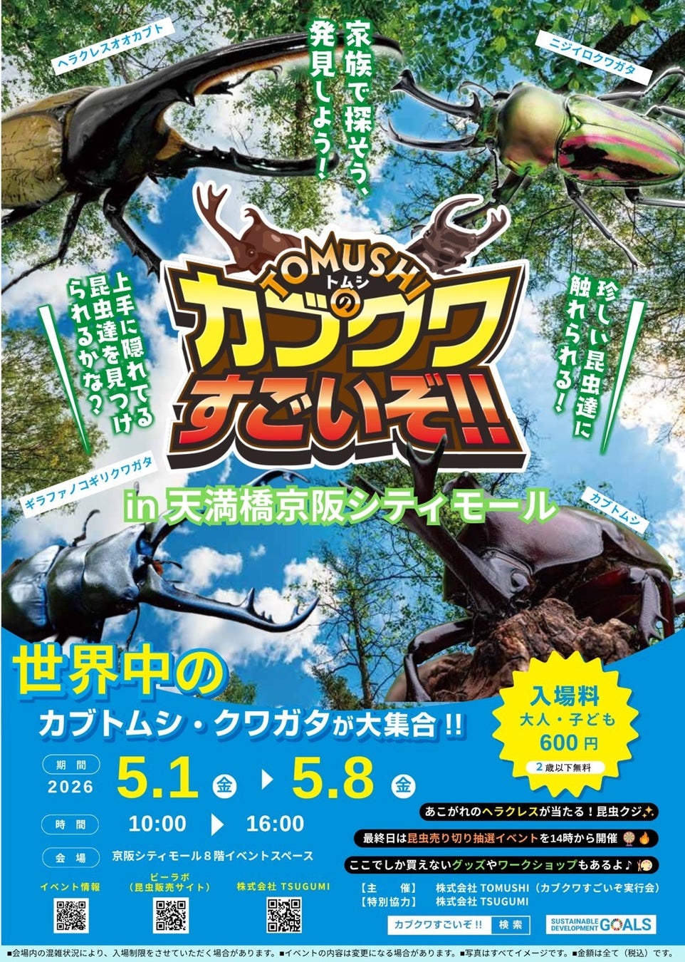 【GW・天満橋】世界最大のヘラクレスに会える！親子で楽しむ体験型昆虫イベント「凄いぞカブクワ展」を京阪シティモールで5月1日より開催
