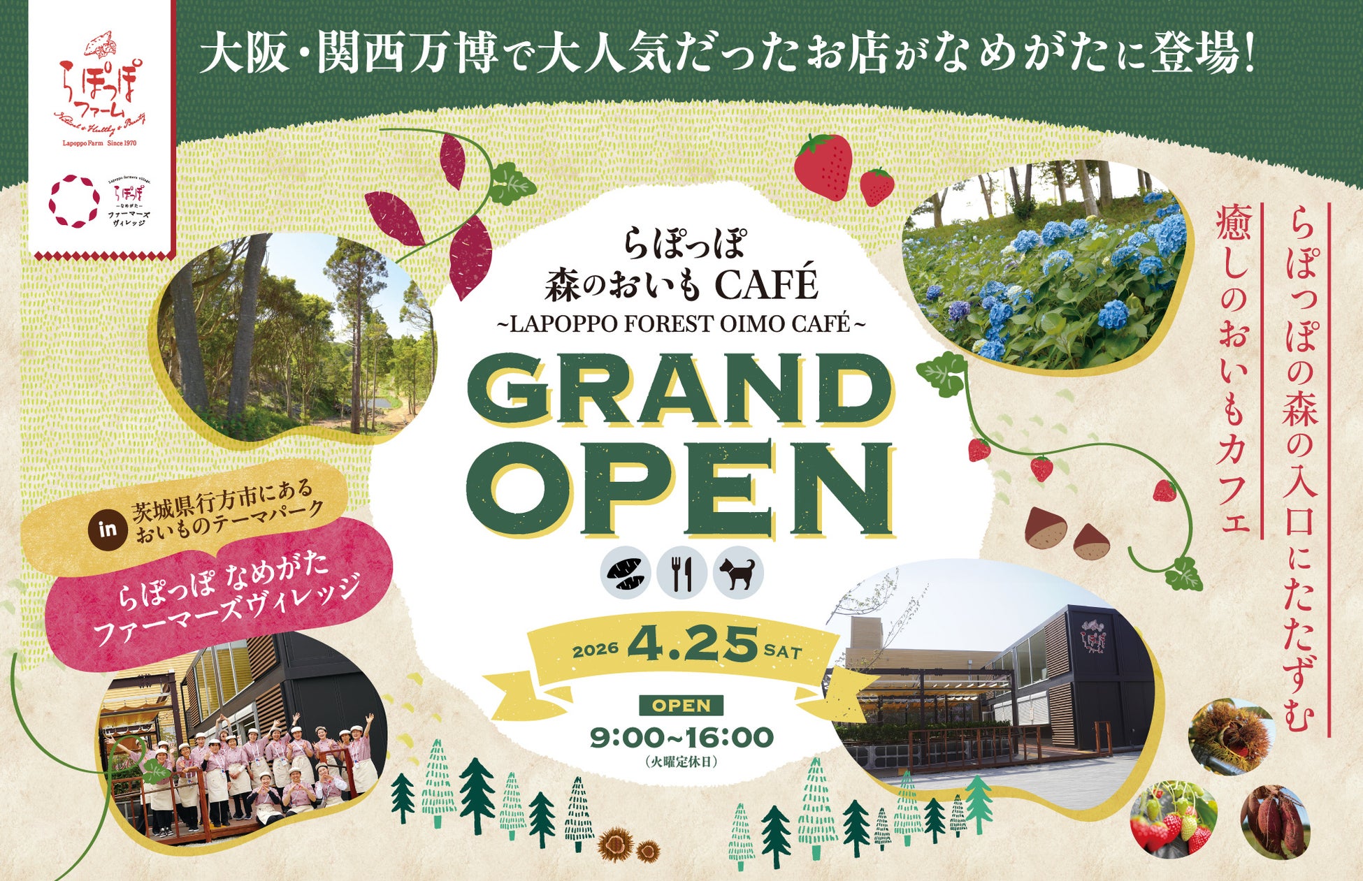 万博で話題を集めたらぽっぽカフェ、600kmを越えて再上陸。森に生まれる「らぽっぽ 森のおいもCAFÉ」（茨城・らぽっぽ なめがたファーマーズヴィレッジ）