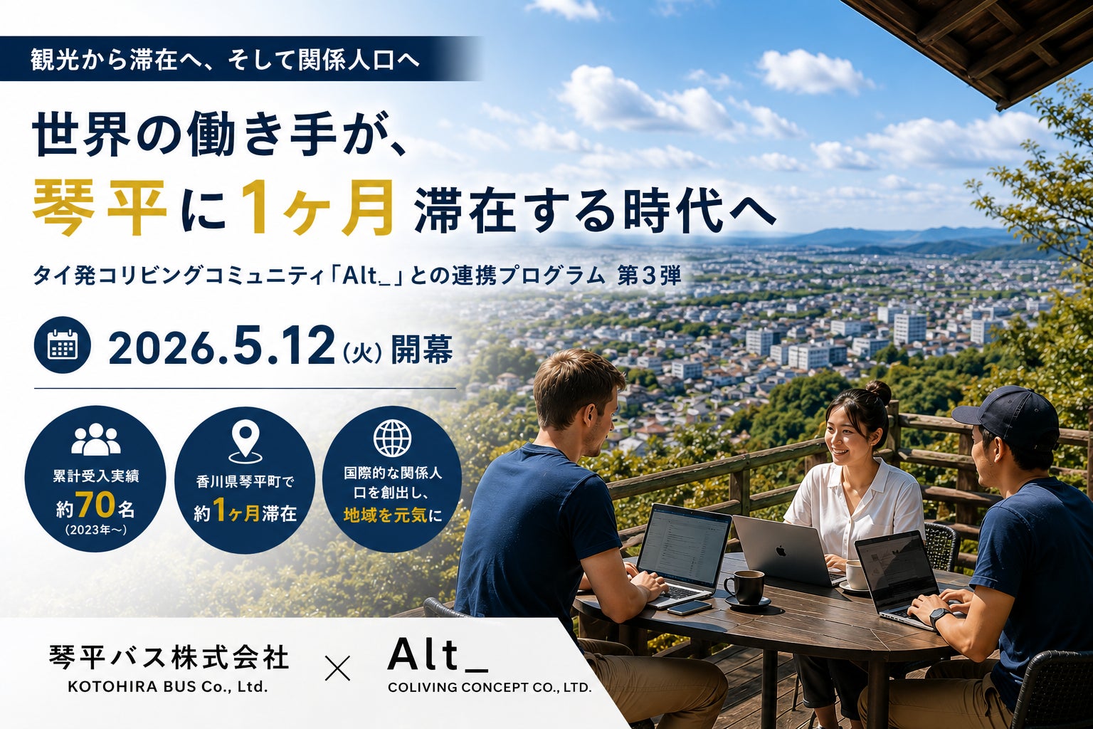 人口7,500人の琴平町に、世界から「働く旅人」が１ヶ月滞在　国際的なコリビングコミュニティ「Alt_」との連携による国際実証プログラム第３弾