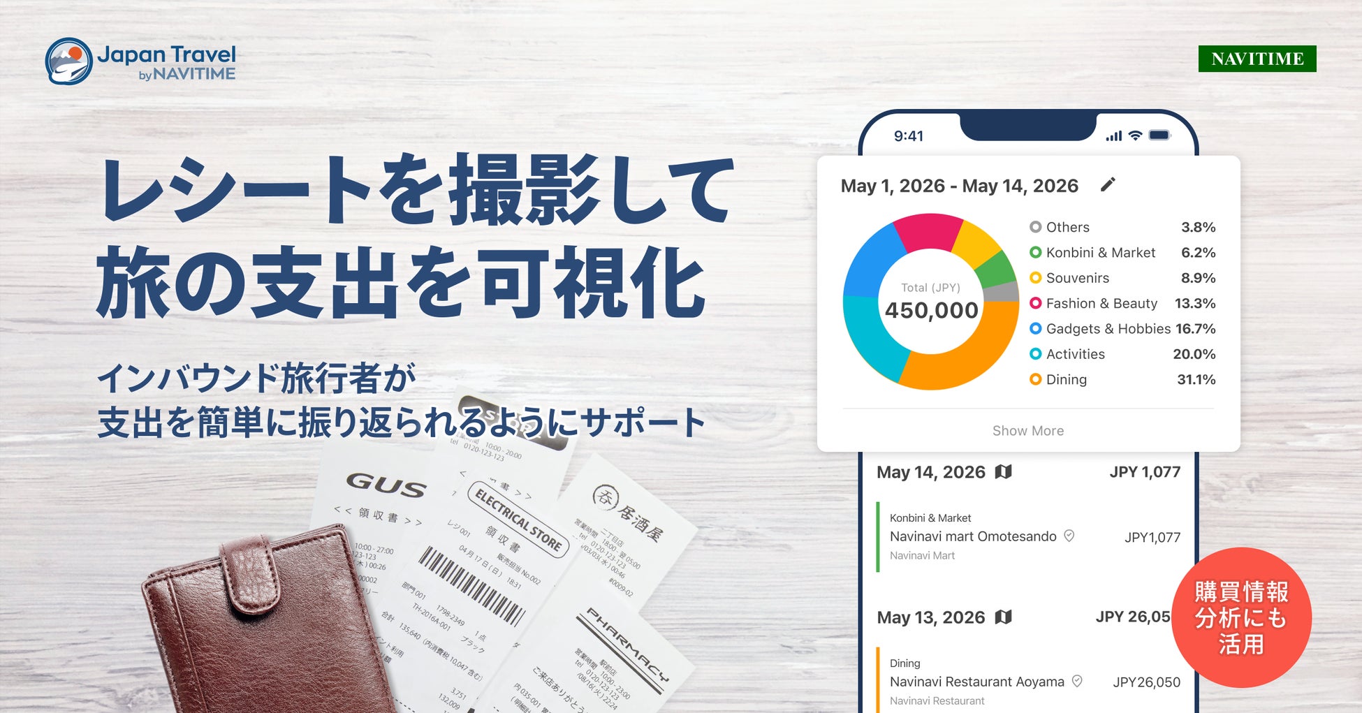 訪日外国人向けナビゲーションアプリ『Japan Travel by NAVITIME』、「買い物ログ」機能を追加