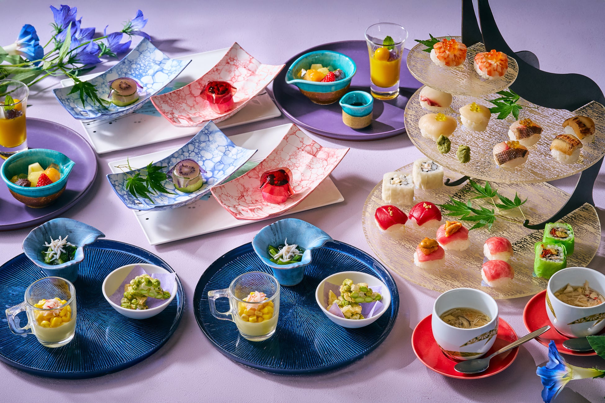 涼やかなアサガオをテーマにした寿司スタイルのアフタヌーンティー　Japanese Afternoon Tea～華凛～を販売 ザ・プリンスギャラリー 東京紀尾井町