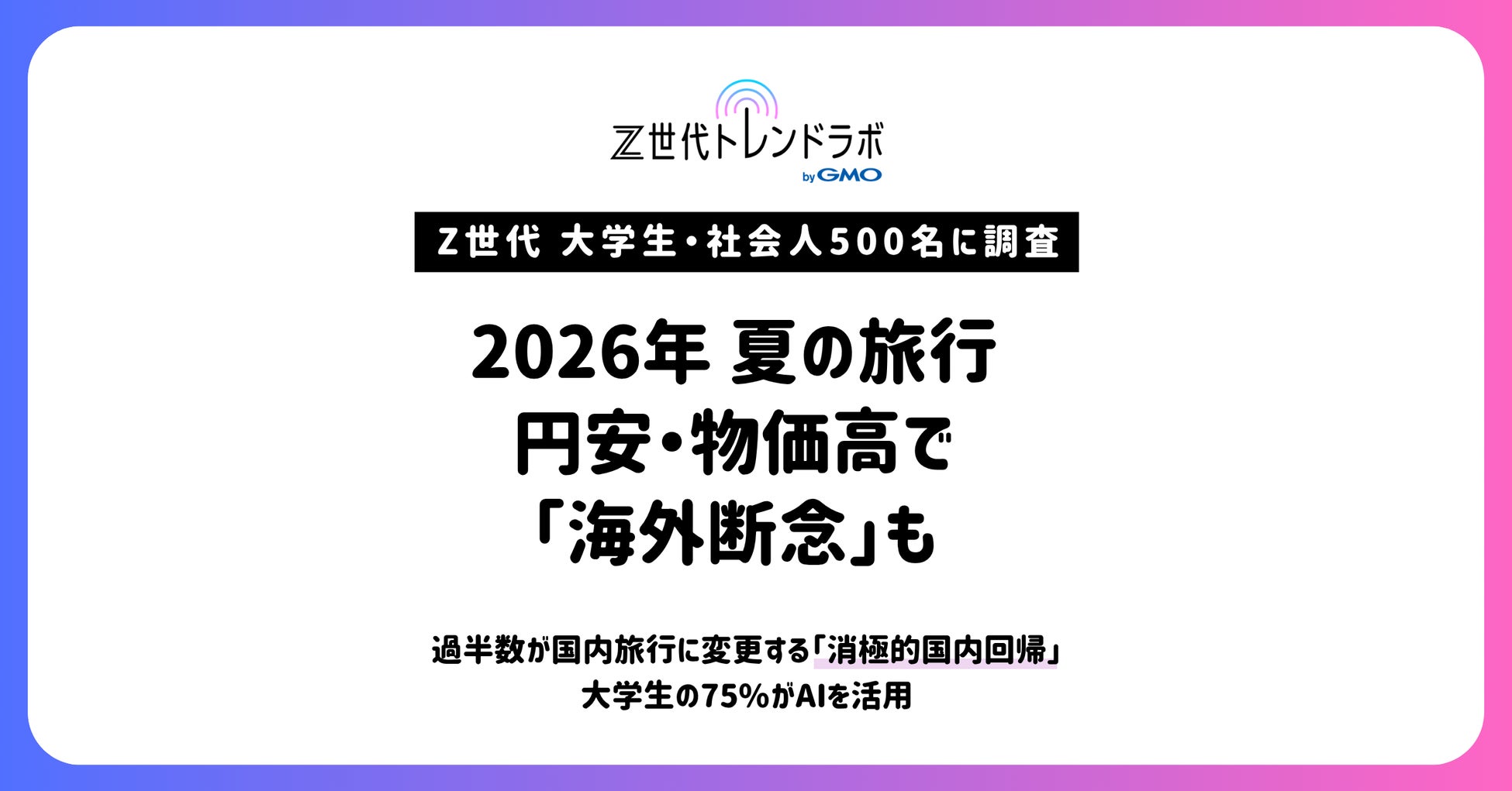 【Z世代トレンドラボ byGMO】円安・物価高でZ世代の夏旅行は「海外断念」へ【GMO NIKKO】