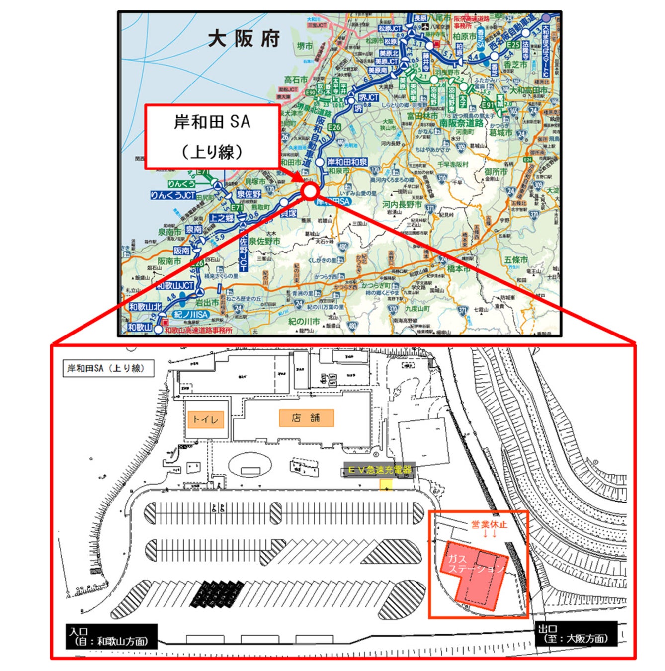 E26 阪和自動車道 岸和田サービスエリア（上り線）ガスステーション営業休止に関するお知らせ