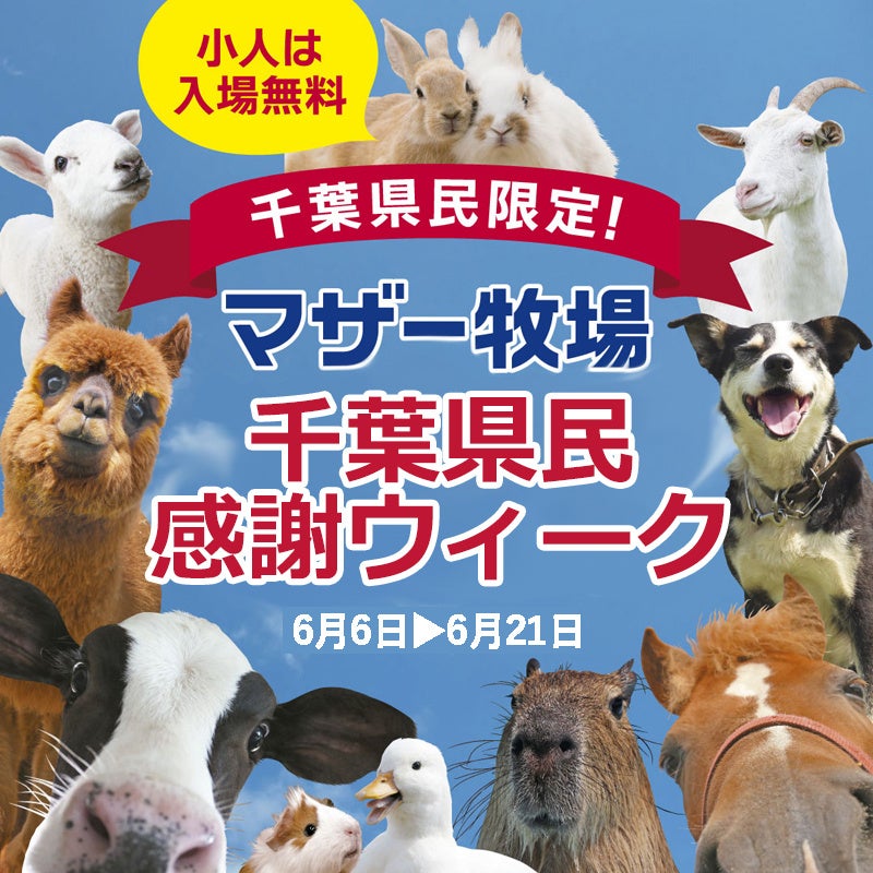 【千葉県民のみなさま必見！】千葉県在住のこどもはマザー牧場の入場料が無料に！オトクが嬉しい「千葉県民感謝ウィーク」6月6日よりスタート！