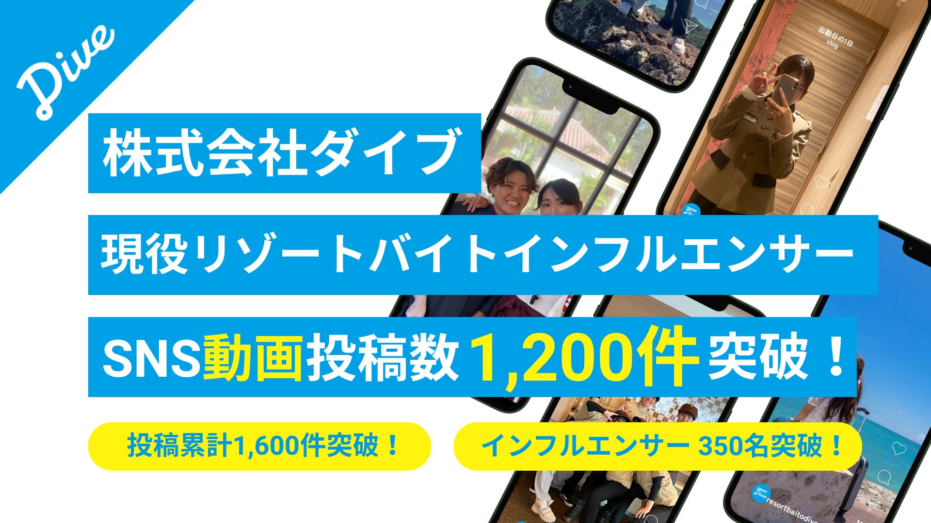 リゾートバイトダイブの「現役リゾートバイトインフルエンサー」による新しい一次情報の形。SNS投稿が1,600件さらに動画投稿が1,200件を突破。リゾートバイト現場からの一次情報発信が喚起と認知に貢献