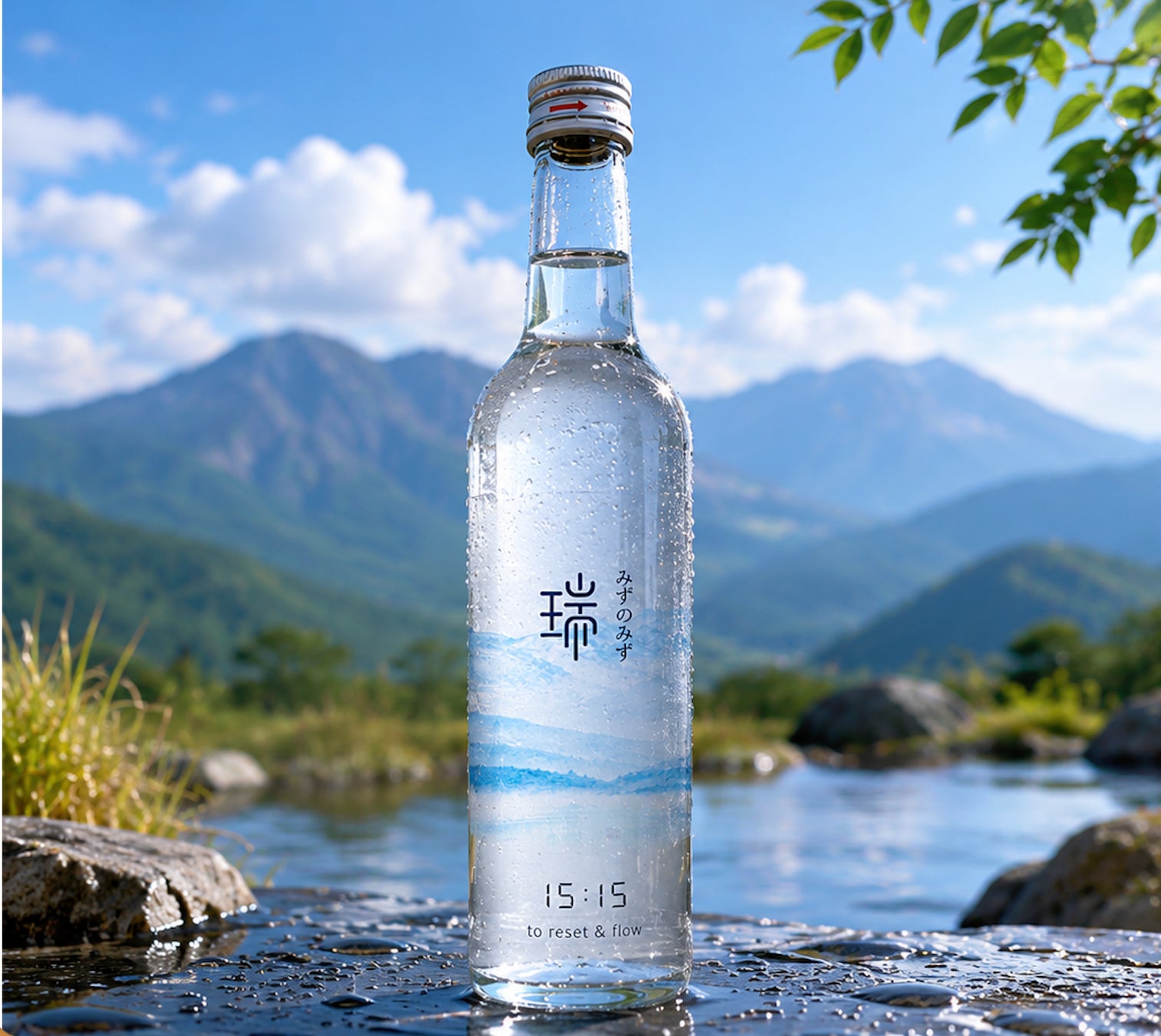 時間を選ぶ水、”みずのみず”より、ブランド初の天然炭酸水”15:15 to reset & flow”を発表