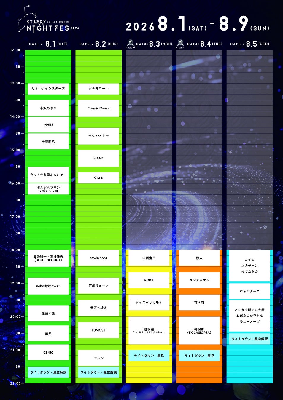【日本一の星空】長野県阿智村　STARRY NIGHT FES 2026 タイムテーブル発表