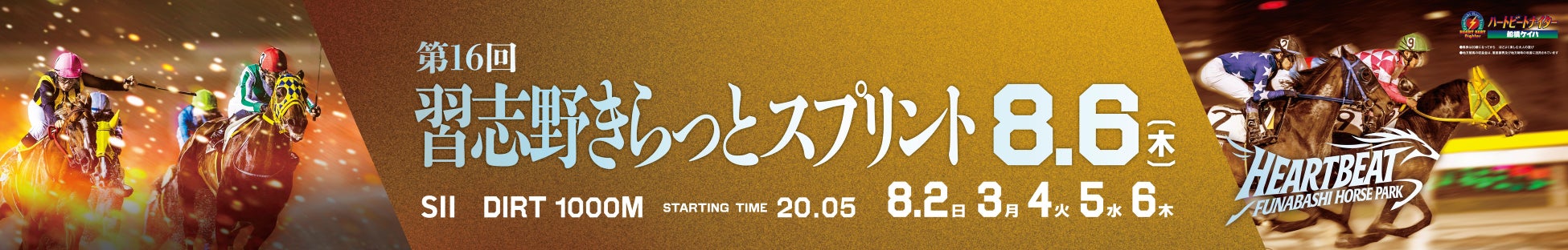 船橋ケイバ 第5回開催〔8月2日（日）～８月6日（木）〕 「習志野きらっとスプリント（SⅡ）」〔8月6日（木）〕開催！