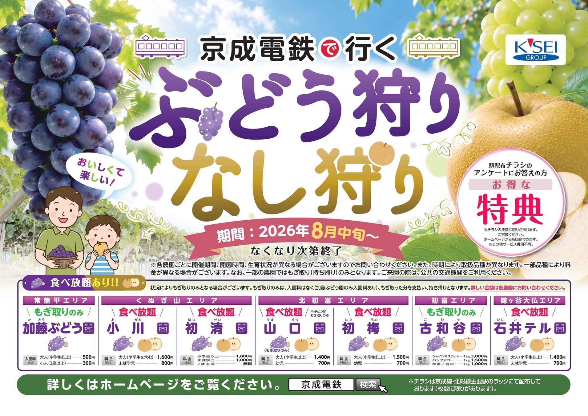 地域の味覚と夏の思い出を電車で楽しむ「京成電鉄で行く ぶどう狩り・なし狩り」を開催します！