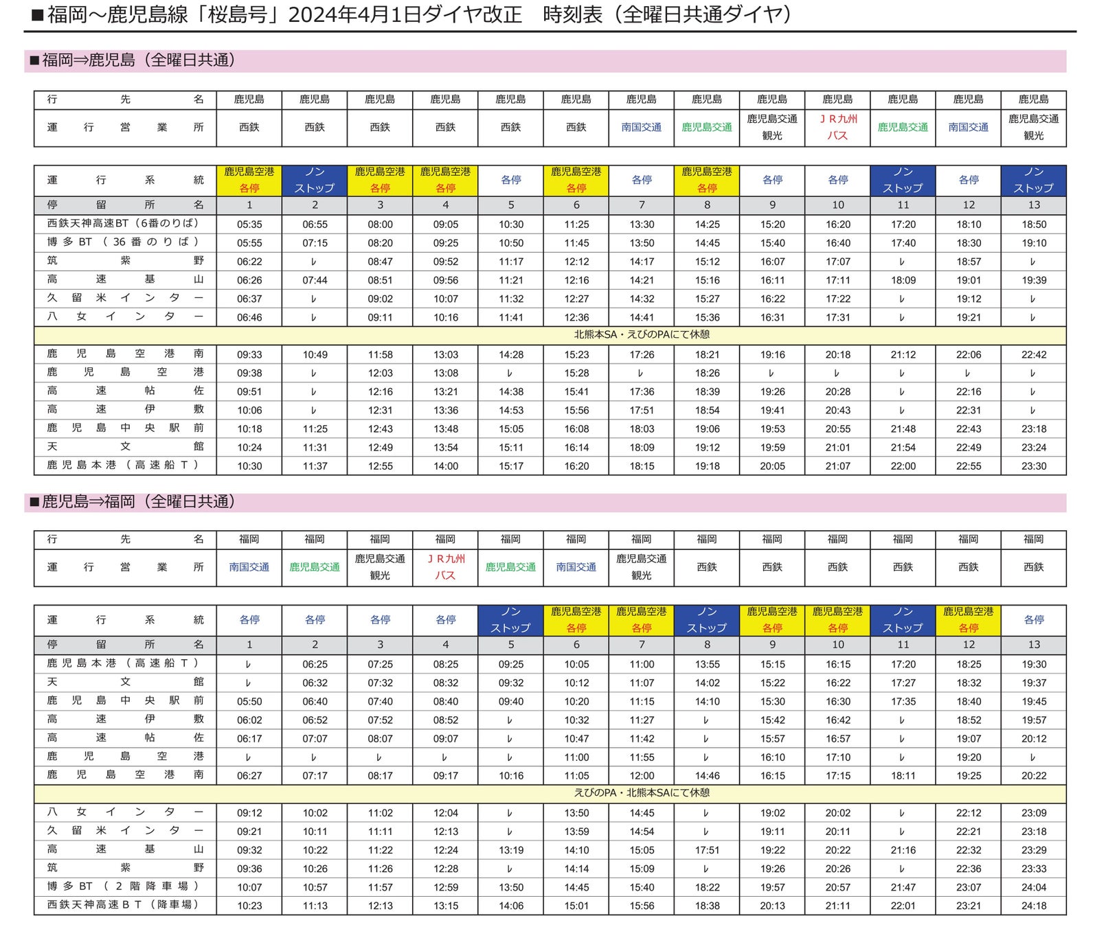 福岡～鹿児島線「桜島号」 一部便で増便運行を実施いたします！