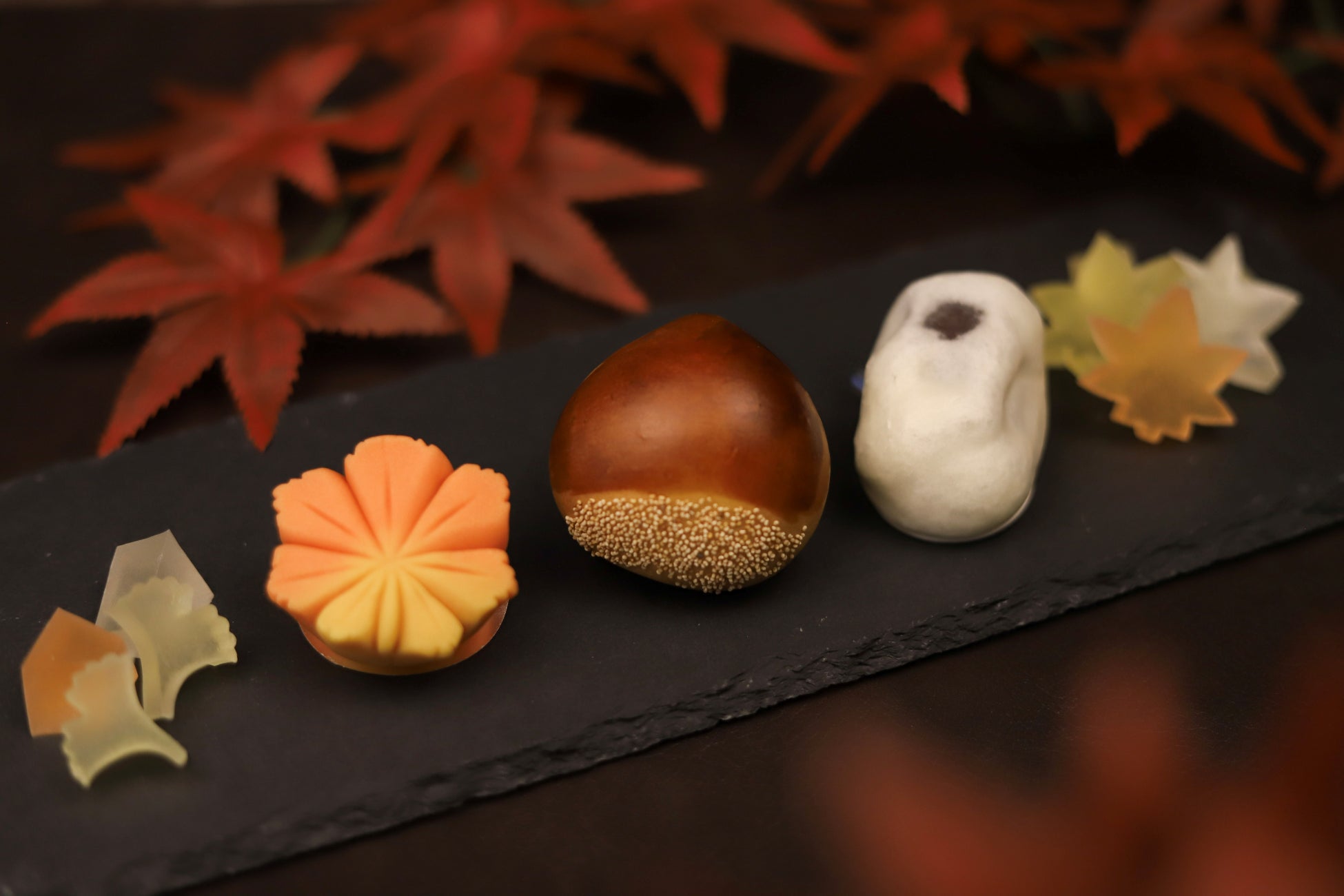 栗饅頭や紅葉を表現した上生菓子など、秋の和菓子を味わう。130年以上愛される串本の老舗和菓子店「儀平」と連携した秋限定宿泊プランを販売【メルキュール和歌山串本リゾート＆スパ】