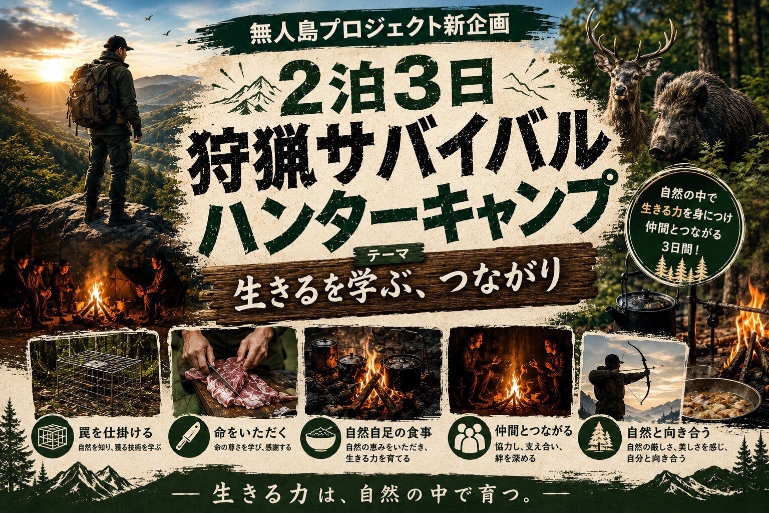 【狩猟体験】京都の山で本能を取り戻す！2泊３日狩猟サバイバル体験ツアー「ハンターキャンプ」を11/21(土)-23(月・祝)にて開催