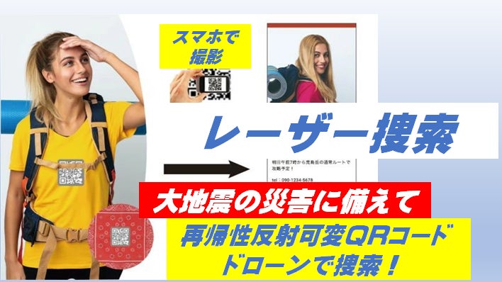 大地震の災害に備えて、再帰性反射可変QRコードの「レーザー捜索」で命を守る！